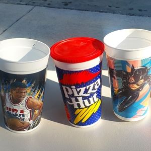 Vintage 90s promo cups Dream Team David Robinson, Batman Catwoman and Pizza Hut